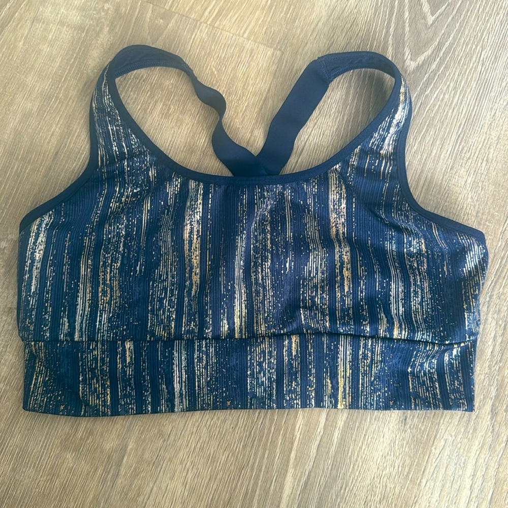 Victoria Sport Blue Metallic Sports Criss Cross Bra size Large